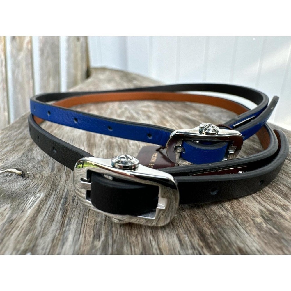 Set Of 2 Henri Bendel Luxe Blue & Black Leather Choker
